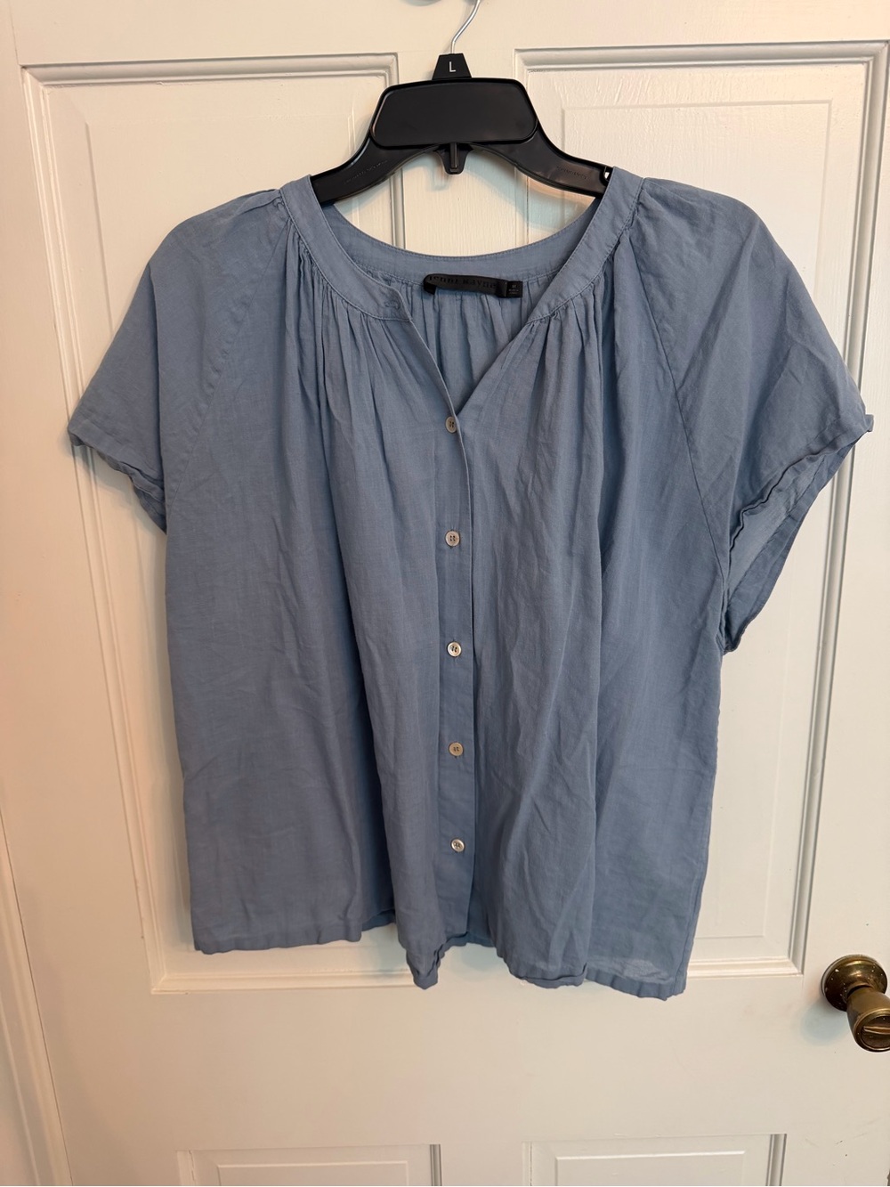Jenni Kayne Soft Sky Blue Button-Down Short Sleeve Top